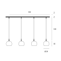 Casablanca Pendelarmatuur BALL S 4-vlams, lang, dimbaar E27 IP20, aluminium geborsteld, opaal, wit mat dimbaar