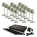 battery table lamp s with touch dimmer, with charger, 15 pcs. IP65, mat, greygreen dimmable