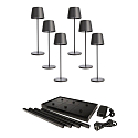 battery table lamp CANIS GASTRO M with touch dimmer, with charger, 6 pieces IP65, dark grey, mat dimmable