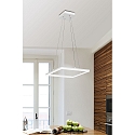 Fabas Luce Pendelarmatuur BARD 42X42 vierkant, bedienbaar met stem, incl. Smartluce IP20, gesatineerd, wit dimbaar