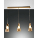 Pendelarmatuur DAFNE 3-vlams E27 IP20, amber, messing, gesatineerd dimbaar