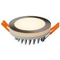 HEITRONIC LED Recessed Downlight AURORA with light ring, IP44, � 8cm, 6W 3000K 450lm, silver