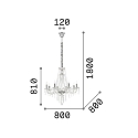 Ideal Lux Chandelier AMADEUS, 8 flames, � 80cm / H 180cm, E14, chrome / glass and transparent chrystal