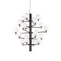 Pendant luminaire COPERNICO, 20 flames, � 86cm, incl. 20x G9 LED 3.2W 3000K, matt black / brass