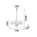 Ideal Lux Pendelarmatuur PEGASO 8-vlams E14 IP20, messing geborsteld, organza