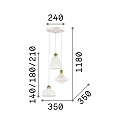 Ideal Lux Pendelarmatuur LUGANO 3-vlams E27 IP20, wit, gepolijst