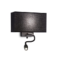 Wall luminaire HOTEL AP1, E27 + LED spot, fabric shade, with 2 switches, black