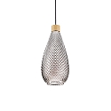 Pendant luminaire BERGEN 2, � 16cm / H 38cm, E27, smoked relief glass / wood / black