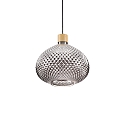 Pendant luminaire BERGEN 3, � 30cm / H 27cm, E27, smoked relief glass / wood / black