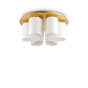 Ceiling luminaire DAISY, 6 flames, � 60cm, E27, gold leaf finish / white etched relief glass