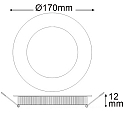 ISOLED LED downlight, IP42, ultra flat, round, � 17cm, dimmable, 12W 3000K 900lm 120�, silver