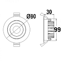Recessed outdoor LED spot CRI >90, IP65, 8cm, 8W 3000K 650lm 36�, swivelling, dimmable, white