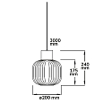 ISOLED Pendelarmatuur INFINITY WHITE GLASS ROUND gegroefd, met open kabel, 2-polig E27 IP20, zwart dimbaar