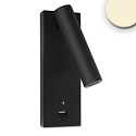Leesarmatuur LED USB A+C 3-STEP met schakelaar, instelbaar, met USB-oplaadfunctie IP42, zwart dimbaar