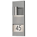 Outdoor wall luminaire MODENA, with house numbers, GU10 max. 35W, stainless steel 304 / clear glass