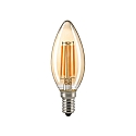 LED Filament light bulb CANDLE GOLD, 230V, � 3.5cm / L 9.7cm, E14, 2.5W 2500K 220lm 300�, dimmable, gold / clear