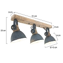 Mexlite Plafondarmatuur GEARWOOD 3-vlams, instelbaar E27 IP20, grijs, mat dimbaar