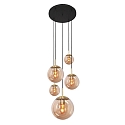 Pendelarmatuur BOLLIQUE 5-vlams E27 IP20, barnsteen, messing, zwart dimbaar
