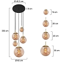 Steinhauer Pendelarmatuur BOLLIQUE 5-vlams E27 IP20, barnsteen, messing, zwart dimbaar