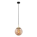 Pendelarmatuur BOLLIQUE rond E27 IP20, barnsteen, messing, zwart dimbaar