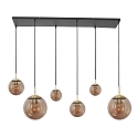 Pendelarmatuur BOLLIQUE 6-vlams E27 IP20, barnsteen, messing, zwart dimbaar