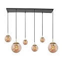 Pendelarmatuur BOLLIQUE 6-vlams E27 IP20, barnsteen, messing, zwart dimbaar