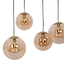 Pendelarmatuur BOLLIQUE 6-vlams E27 IP20, barnsteen, messing, zwart dimbaar