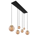 Pendelarmatuur BOLLIQUE 6-vlams E27 IP20, barnsteen, messing, zwart dimbaar