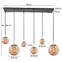 Pendelarmatuur BOLLIQUE 6-vlams E27 IP20, barnsteen, messing, zwart dimbaar