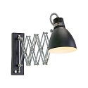Steinhauer Wandarmatuur SPRING lang, met schakelaar, met stekker, instelbaar E27 IP20, zwart mat dimbaar