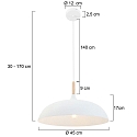 Mexlite Pendelarmatuur BJORR - � 45CM 1-vlams, groot, plat E27 IP20, wit mat dimbaar