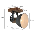 Mexlite Plafondarmatuur GEARWOOD 1-vlams, instelbaar E27 IP20, grijs, mat dimbaar