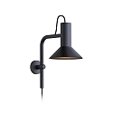 Wever & Ducr� Wall luminaire ROOMOR 3.0 PAR16, 58cm, GU10, with cord switch, deep black, with shade 1.0