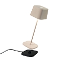 battery table lamp OFELIA TAVOLO PRO square, CCT Switch, with touch dimmer IP65, sand coloured, lacquered dimmable