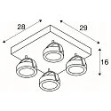 Wand- en plafondarmatuur KALU LED 4  SQUARE 4-vlams, vierkant, cardanisch draaien IP20, zwart dimbaar