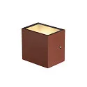SLV LED Outdoor Wall luminaire SITRA CUBE WL, UP/DOWN, IP44 IK05, 10W 3000K, 2x 560lm 90°, rust-colored