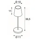 SLV Tafellamp op batterijen VINOLINA TWO 3-CCT 3-voudig, CCT Switch, met Touch-Dimmer, conisch, met Oplaadstation IP65, wit dimbaar