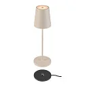 SLV Tafellamp op batterijen VINOLINA TWO 3-CCT 3-voudig, CCT Switch, met Touch-Dimmer, conisch, met Oplaadstation IP65, zand dimbaar