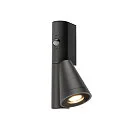 SLV Wandarmatuur voor buitenshuis T-TUBE SINGLE met sensor GU10 IP44, zwart, gelakt dimbaar