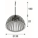 SLV Pendelarmatuur WUD - HALF ROUND halfrond E27 IP20, hout, zwart dimbaar