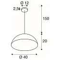 SLV Pendelarmatuur FORCHINI M 40 down, halfrond E27 IP20, zwart mat dimbaar