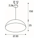 SLV Pendelarmatuur FORCHINI M 50 down, halfrond E27 IP20, zwart mat dimbaar