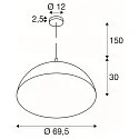 SLV Pendelarmatuur FORCHINI 70 down, halfrond E27 IP20, zwart mat dimbaar