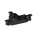 3-fase T-connector S-TRACK ON/OFF aarde links, aarde binnen, met voedermogelijkheid, zwart