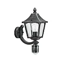 Wandarmatuur voor buitenshuis TYPE NO 1822 up, met bewegingsmelder E27 IP44, zwart dimbaar