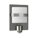 Wandarmatuur voor buitenshuis TYPE NO 6250 plat, met bewegingsmelder E27 IP44, antraciet, rvs dimbaar
