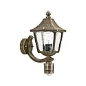 Wandarmatuur voor buitenshuis TYPE NO 1822 up, met bewegingsmelder E27 IP44, bruin, Messing gesatineerd dimbaar