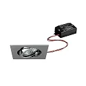 Recessed LED spot, IP20, square, 230V AC, 6W 3000K 640lm 38°, swivelling 20°, chrome