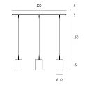 Casablanca Pendelarmatuur TUBE XL 3-vlams, kort, dimbaar E27 IP20, aluminium geborsteld, opaal, wit mat dimbaar