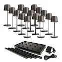 Tafellamp op batterijen CANIS MINI GASTRO met Touch-Dimmer, met Lader, 15 Stuks IP65, donkergrijs, mat dimbaar